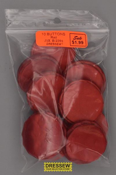 10 Buttons 33mm Red