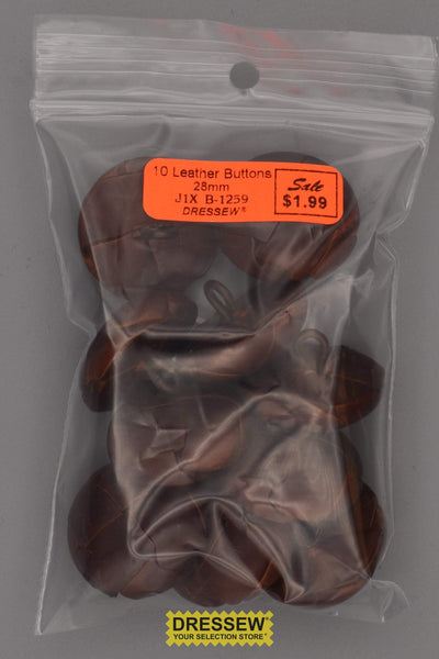 10 Leather Buttons 28mm Brown