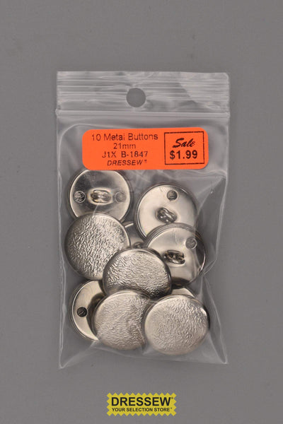 10 Metal Buttons 21mm Chrome