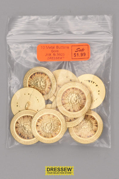 10 Metal Buttons 26mm Gold
