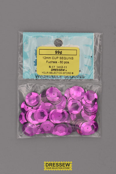 12mm Cup Sequins Fuchsia