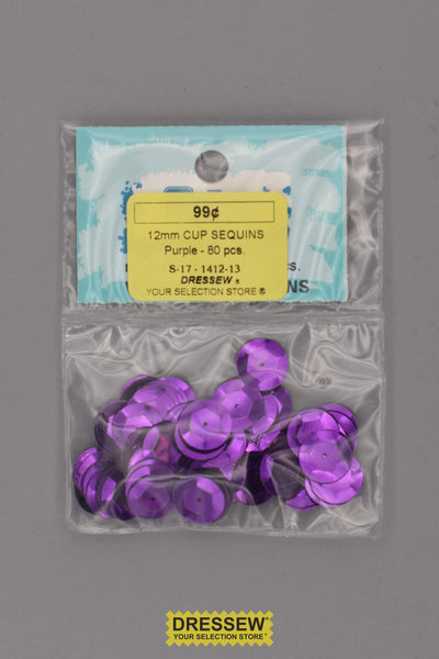 12mm Cup Sequins Purple
