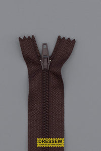 #3 Fine Coil Closed End Zipper 20cm (8") Brown