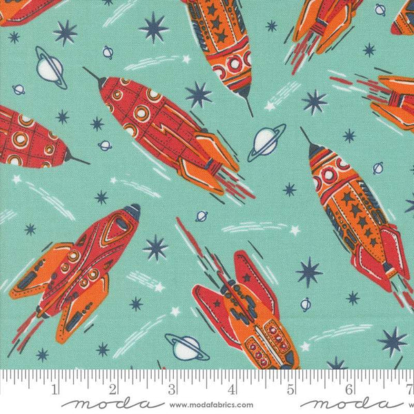 321 Blast Off Vintage Rockets By Stacy Iest Hsu For Moda Blue Nebula