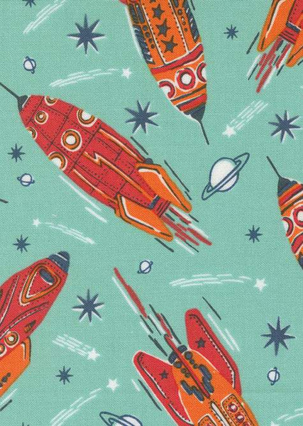 321 Blast Off Vintage Rockets By Stacy Iest Hsu For Moda Blue Nebula