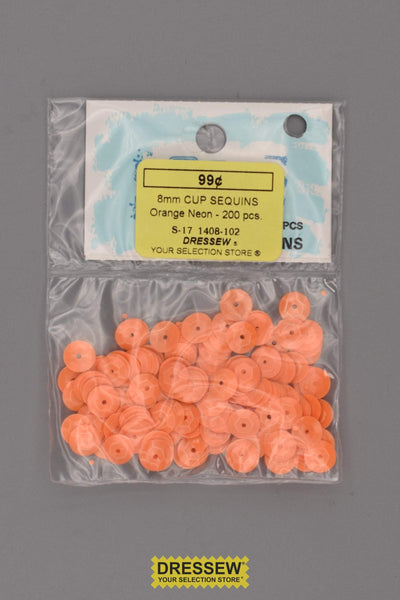 8mm Cup Sequins Orange Neon