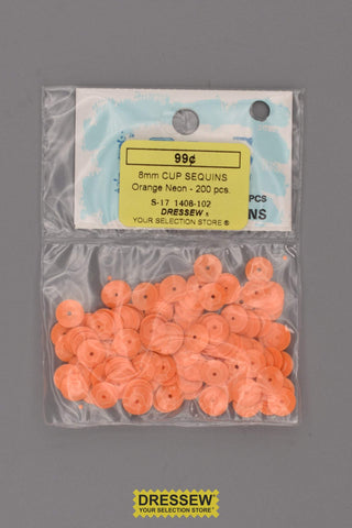 8mm Cup Sequins Orange Neon