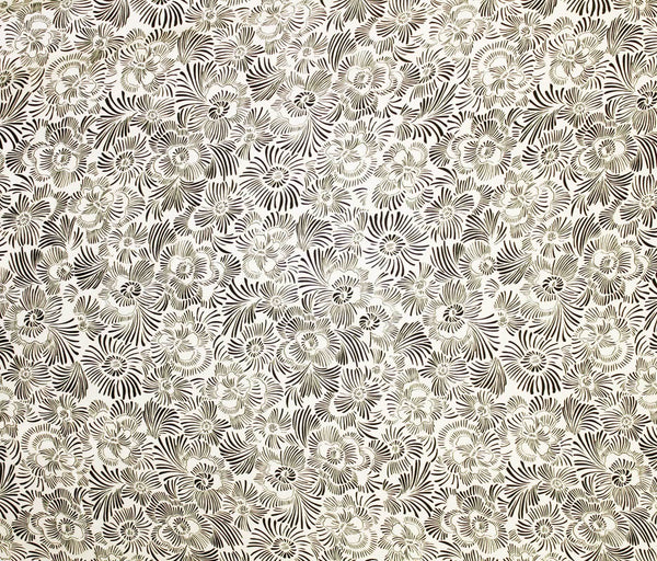 Abstract Violets Silky Satin Off White / Black