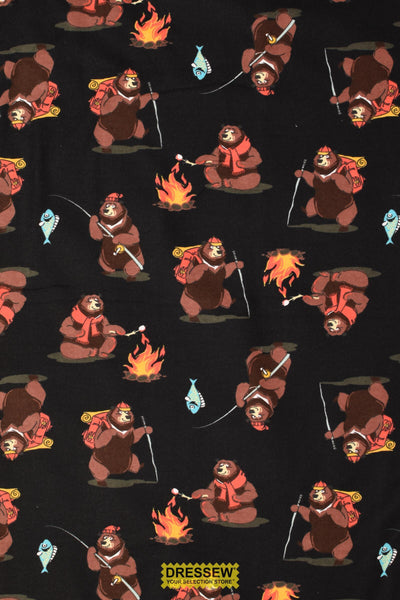 Adventure Bear Flannelette Black / Multi