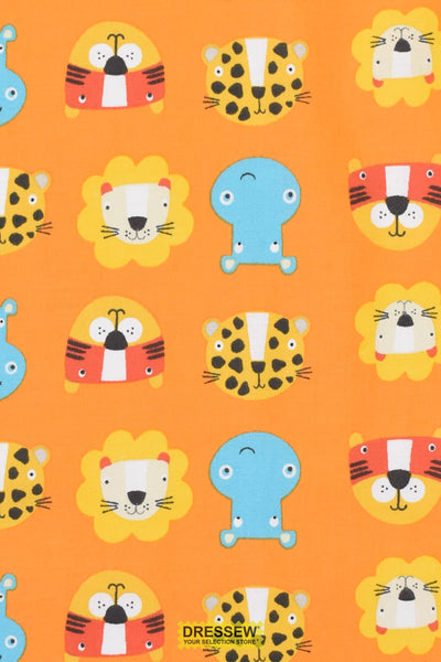 African Animal Head Toss Orange / Multi