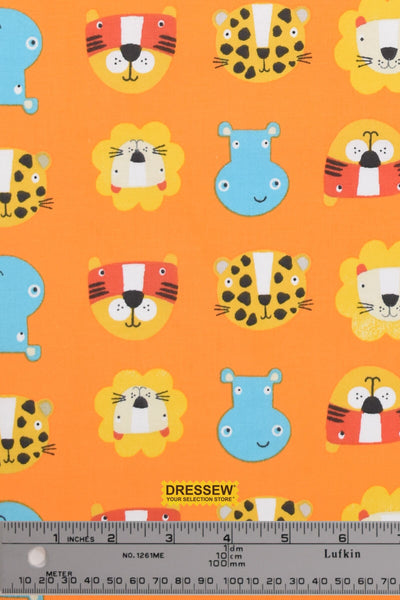 African Animal Head Toss Orange / Multi