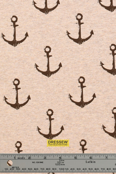 Anchor Print French Terry Taupe / Brown