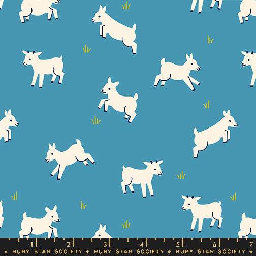 Animal Animal Baby Goats By Ruby Star Society For Moda Vintage Blue