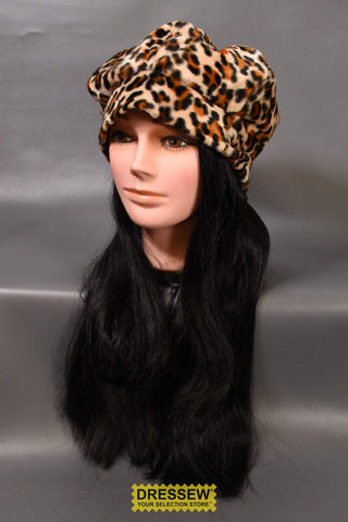 Animal Print Hat with Hair Black