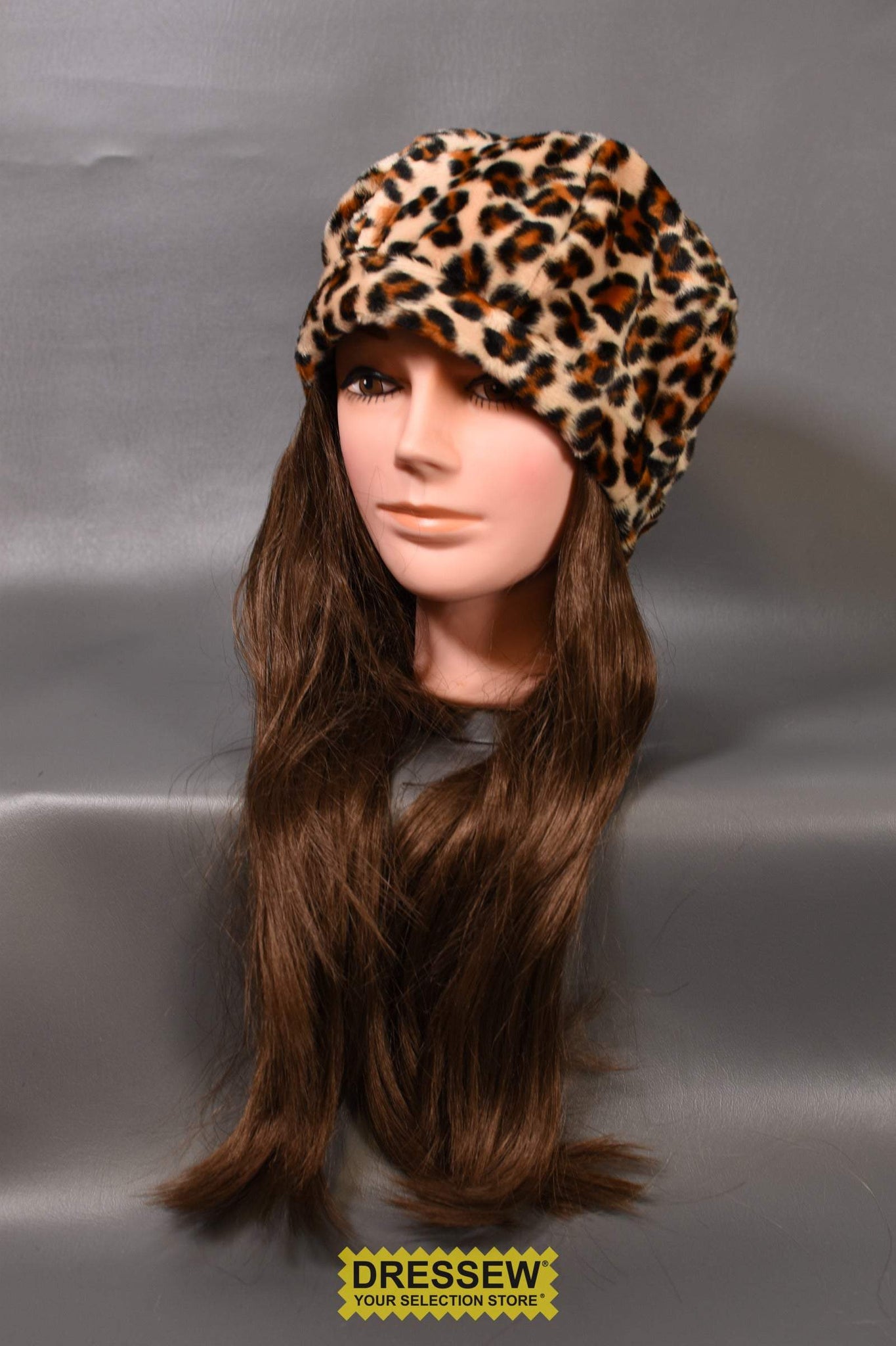 Animal Print Hat with Hair Brown