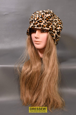 Animal Print Hat with Hair Dark Blonde