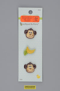 Babyville Boutique Buttons 25mm (1") Monkey & Banana
