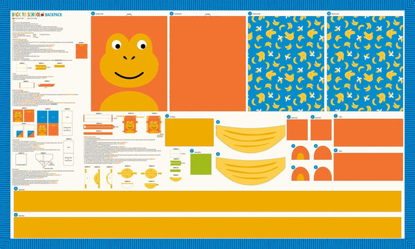 Back To School Monkey Backpack Panel By Stacy Iest Hsu For Moda