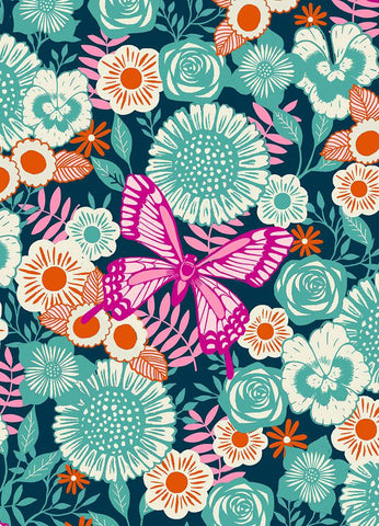 Backyard Butterfly Floral By Sarah Watts Of Ruby Star Society For Moda Dark Teal