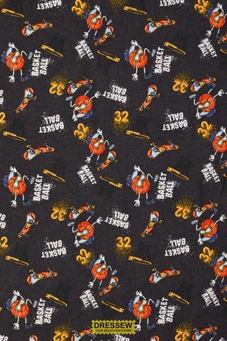 Basketball Flannelette Charcoal / Multi