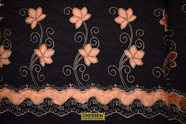 Basque Crinkle Taffeta - Embroidered Border Black / Copper