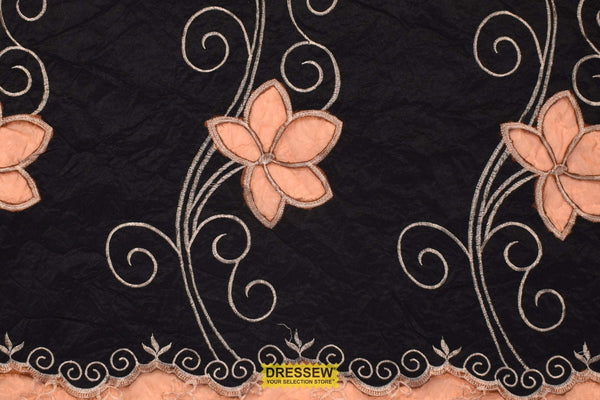 Basque Crinkle Taffeta - Embroidered Border Black / Copper