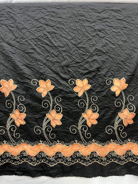 Basque Crinkle Taffeta - Embroidered Border Black / Copper