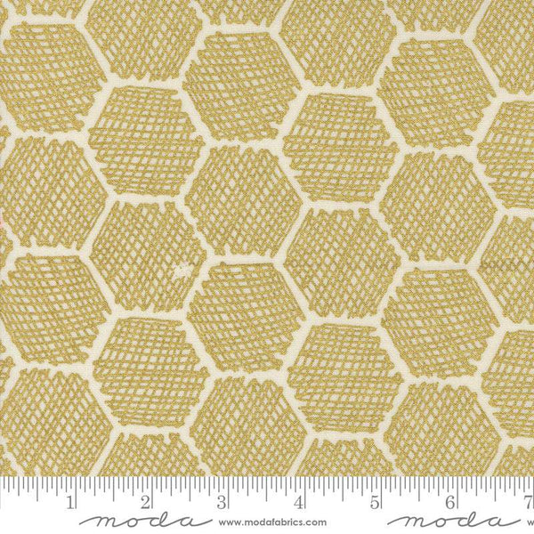 Bee Garden Honeycomb By Gingiber For Moda Porcelain / Metallic Gold
