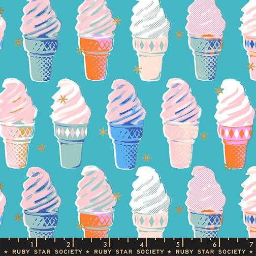 Best Day Ever Ice Cream Cones By Melody Miller Of Ruby Star Society For Moda Metallic / Dark Turquoise