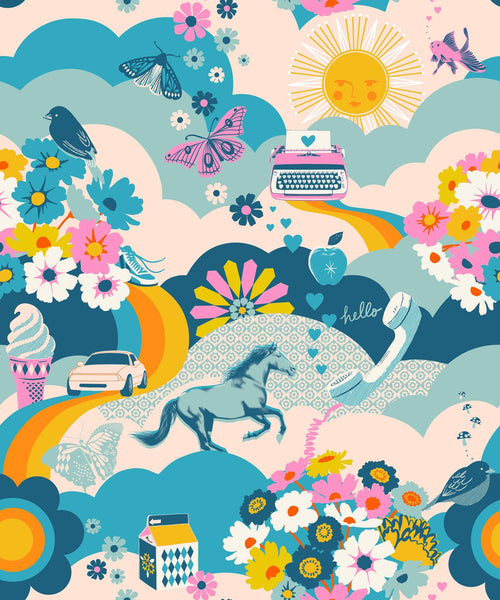 Best Day Ever Kitsch Landscape By Melody Miller Of Ruby Star Society For Moda Teal