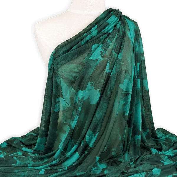 Blooming Floral Printed Mesh Forest / Oasis