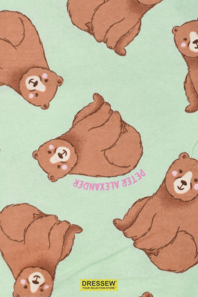 Brown Bear Flannelette Mint / Brown