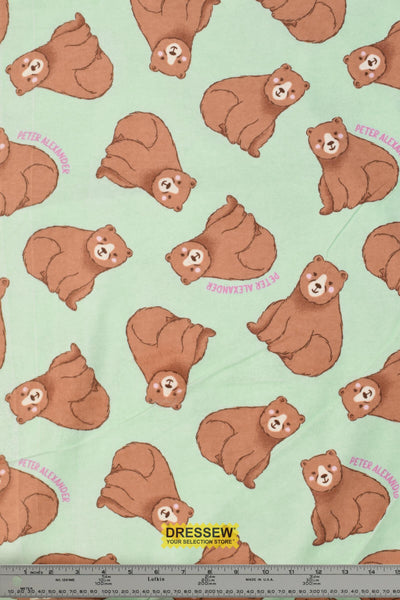 Brown Bear Flannelette Mint / Brown