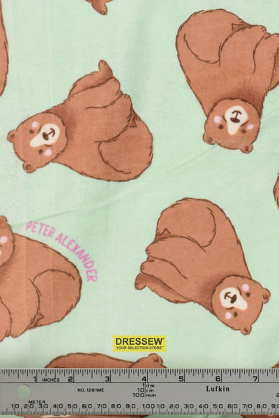 Brown Bear Flannelette Mint / Brown