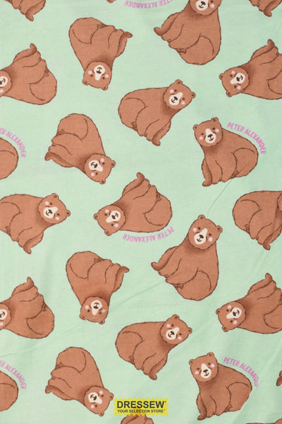 Brown Bear Flannelette Mint / Brown