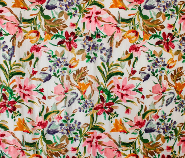 Brushstroke Floral Taylor Twill Off White / Pink