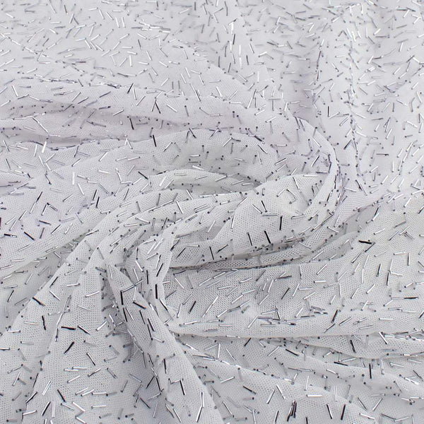 Bugle Bead Mesh White / Silver