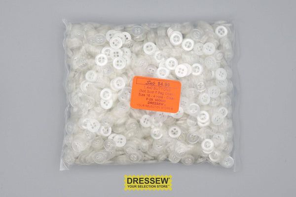 Bulk Buttons - 10mm (3/8") Size 16 - 4 Hole - Clear