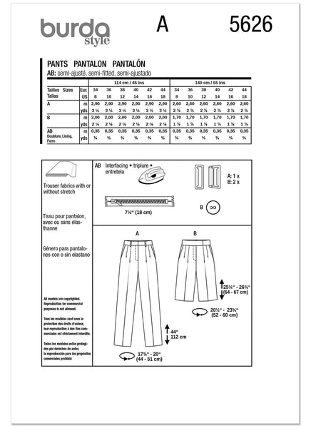 Burda - 5626 Ladies Pants & Shorts