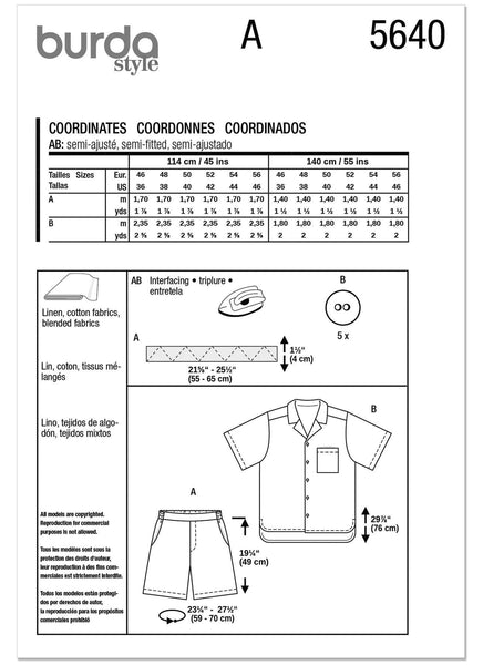 Burda - 5640 Men's Shirt & Shorts