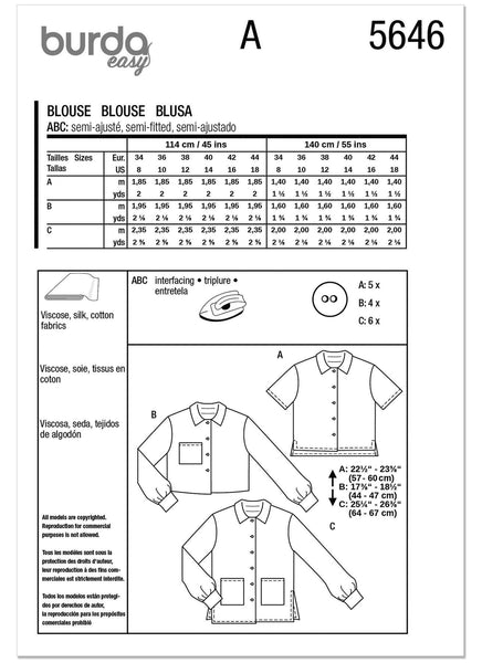 Burda - 5646 Ladies Shirts
