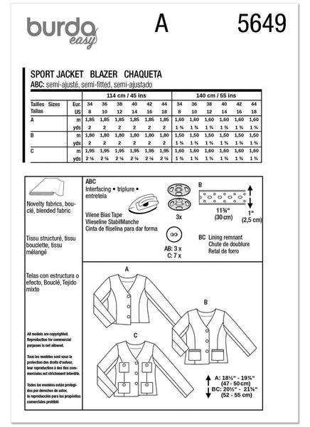 Burda - 5649 Ladies Jackets