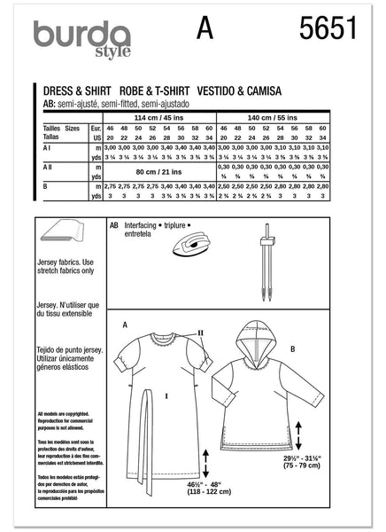 Burda - 5651 Ladies Hoodie & Dress