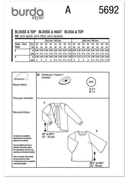 Burda - 5692 Ladies Blouse and Shirt