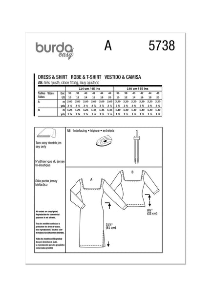 Burda - 5738 Ladies Dress & T-Shirt
