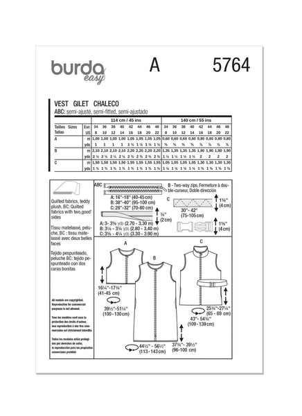 Burda - 5764 Ladies Waistcoats and Vest