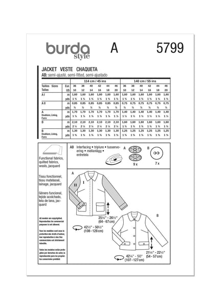 Burda - 5799 Ladies Jacket