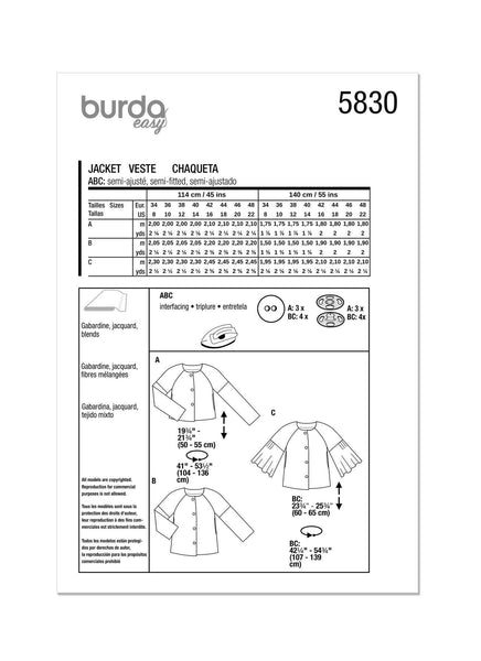 Burda - 5830 Ladies Jacket