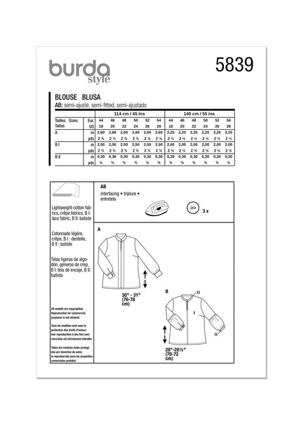 Burda - 5839 Ladies Blouse