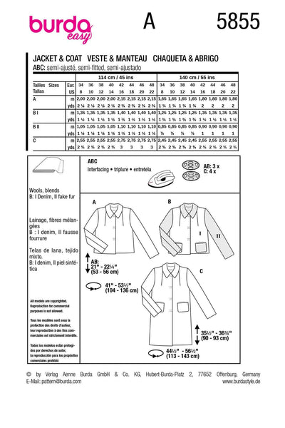Burda - 5855 Misses' Jacket & Coat